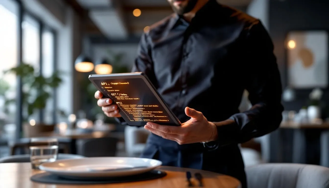 식당에서 손님의 주문을 받는 친절한 웨이터 모습