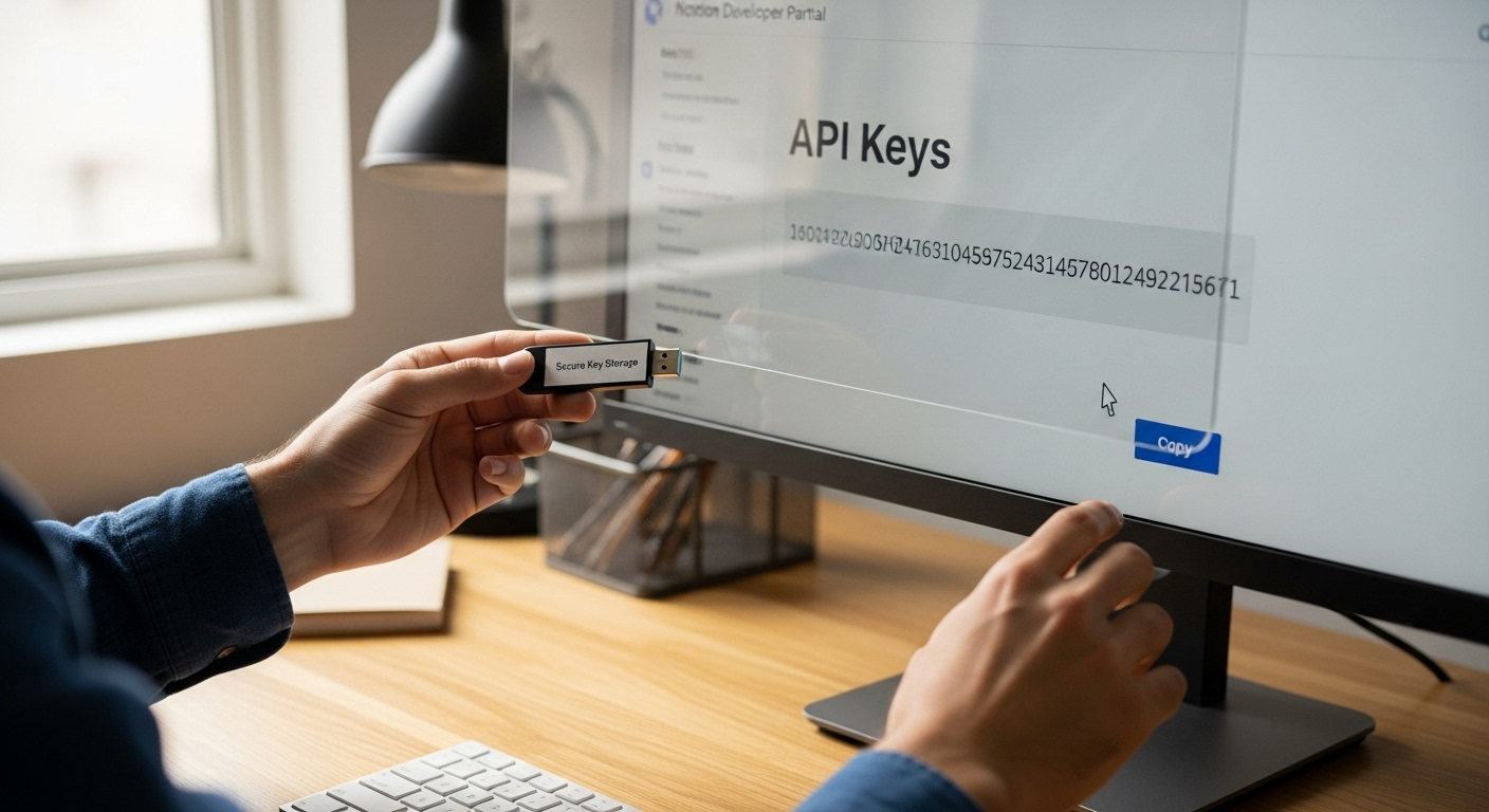노션 개발자 포털에서 API 키를 안전하게 복사하는 장면