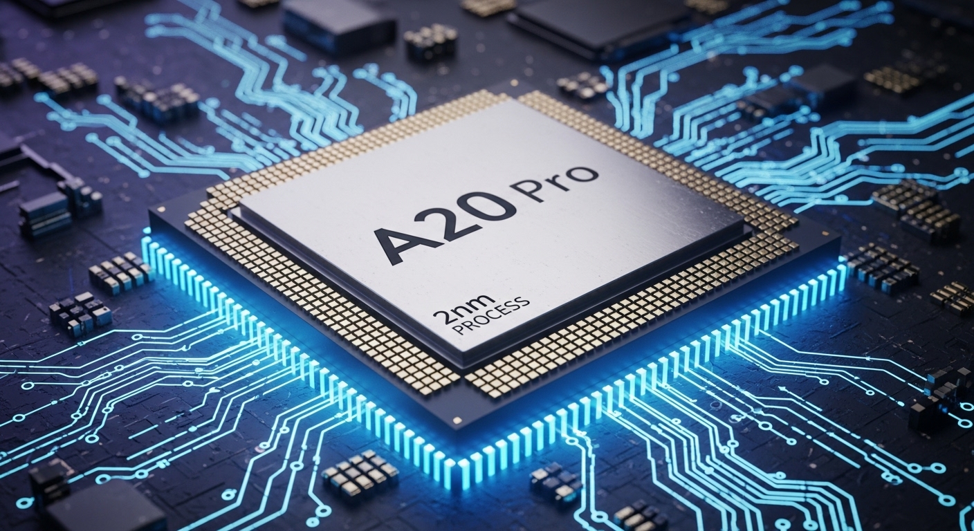 2나노 공정으로 제작된 A20 Pro 칩셋의 클로즈업 이미지