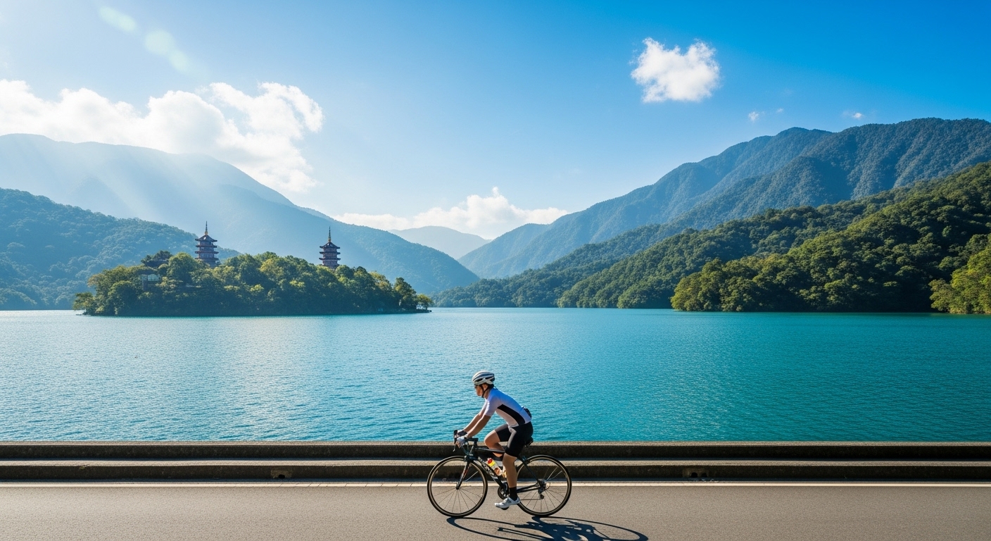 에메랄드빛 일월담 호수를 끼고 달리는 자전거 코스