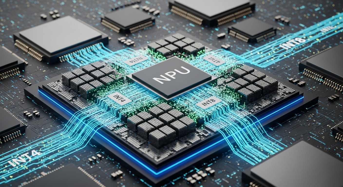 24~32 코어 NPU의 AI 연산 능력을 강조한 미래 지향적 실사 스타일 이미지