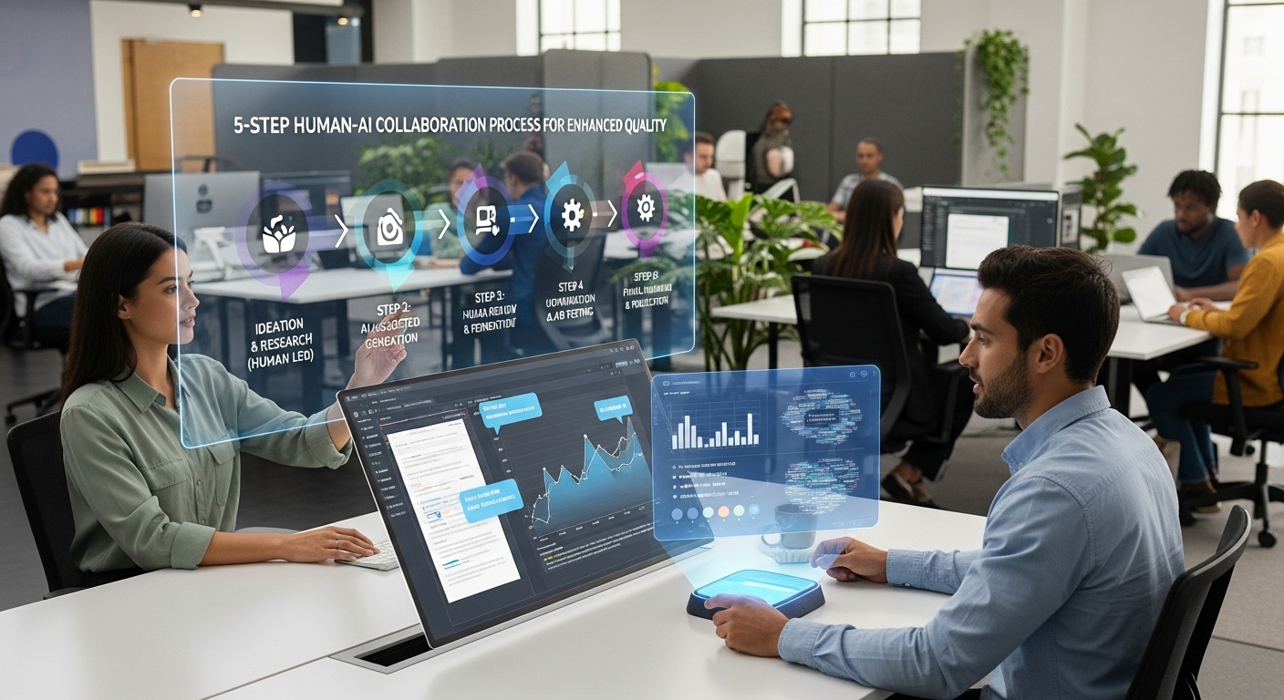 인간과 AI가 협력하여 콘텐츠 품질을 극대화하는 5단계 워크플로우 시각화