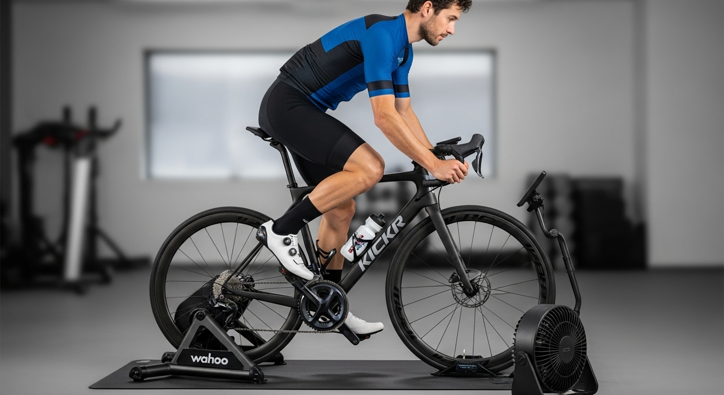 인도어 트레이너에서 한 발 페달링 드릴을 하는 사이클리스트의 모습