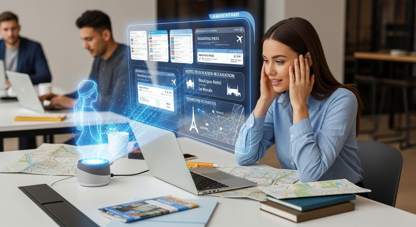 여행 정보를 한눈에 보고 AI가 도움을 주는 모습