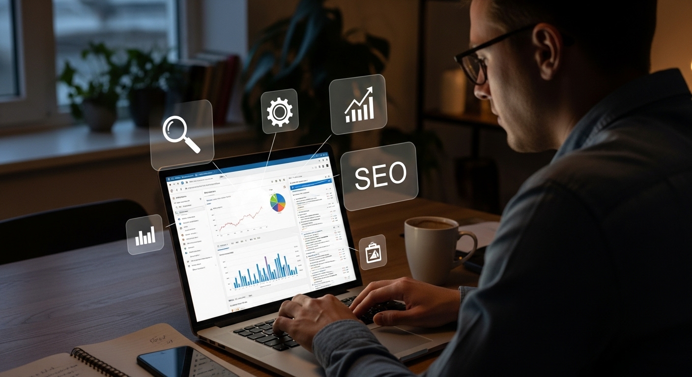 워드프레스 키워드 연구 작업에 열중하는 블로거의 모습