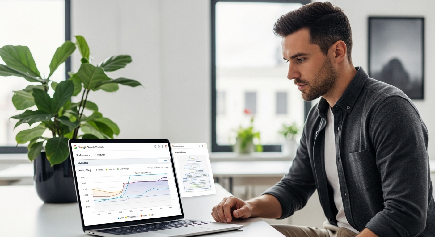 구글 서치콘솔 데이터를 분석하는 디지털 마케터의 모습