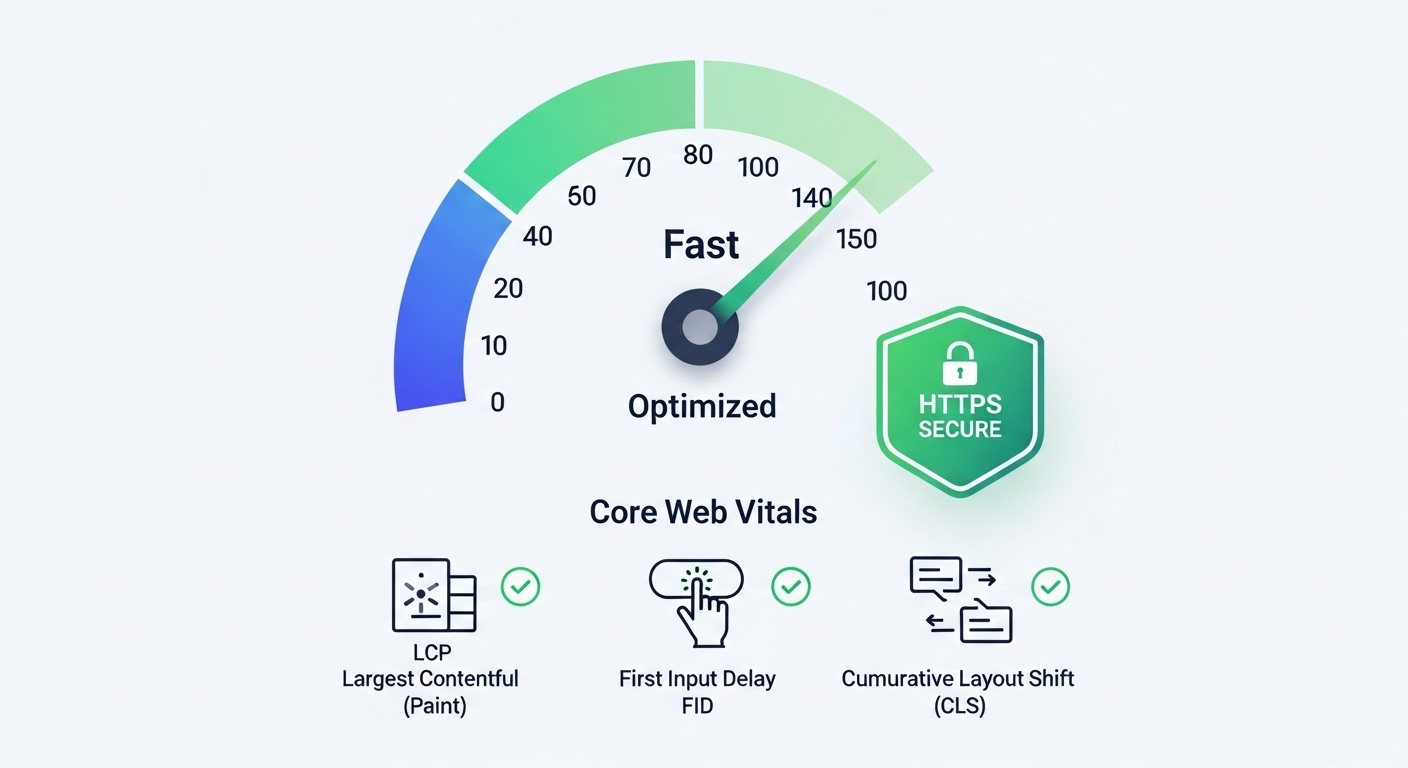 사이트 속도 최적화와 코어 웹 바이탈 핵심 요소를 보여주는 이미지