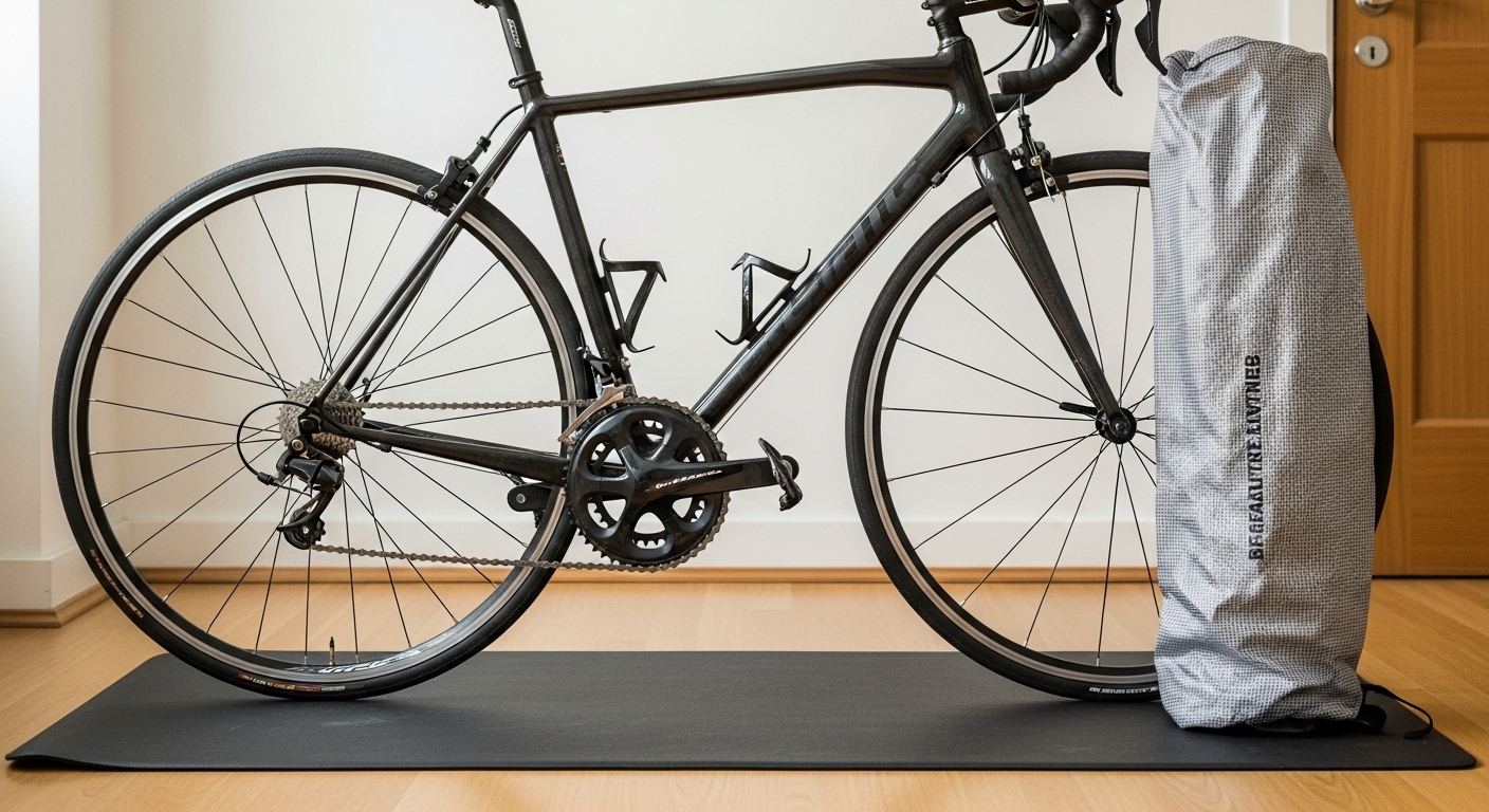 건조하고 따뜻한 실내에 보관 중인 겨울철 로드 자전거