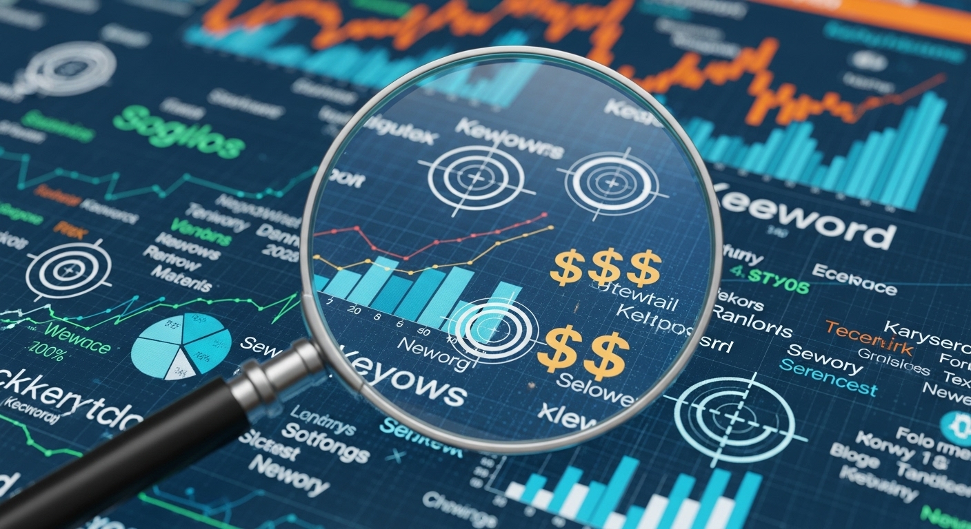 블로그 수익화를 위한 SEO 키워드 연구와 검색 의도 분석을 상징하는 이미지
