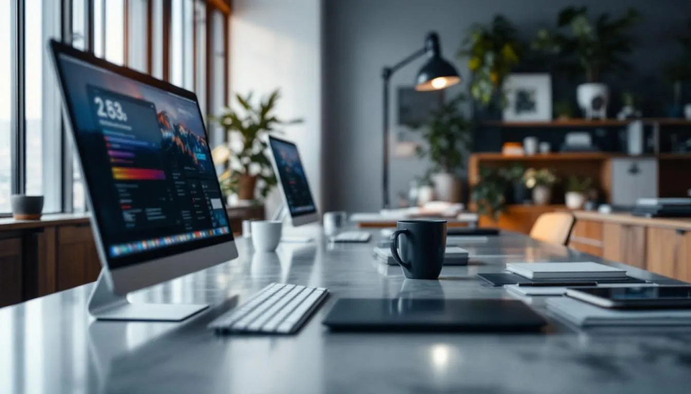 워드프레스 테마 선택 화면이 보이는 현대적인 작업 공간