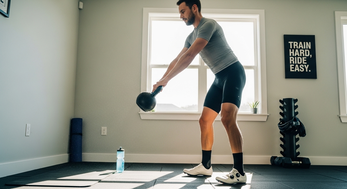 사이클링 퍼포먼스를 위해 코어 근력 운동 중인 사이클리스트의 모습