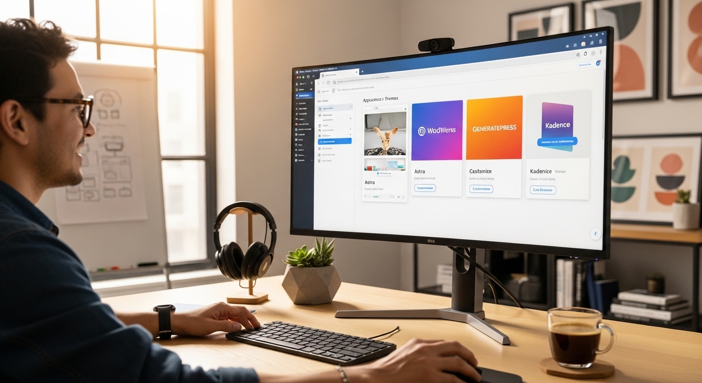 워드프레스 테마를 선택하고 꾸미는 모습을 보여주는 이미지