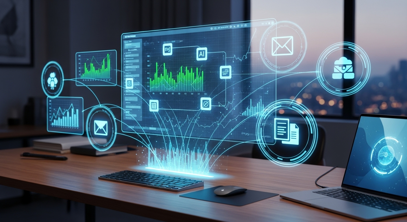 2025년 최신 AI 업무 자동화로 혁신된 사무실 업무 공간 모습