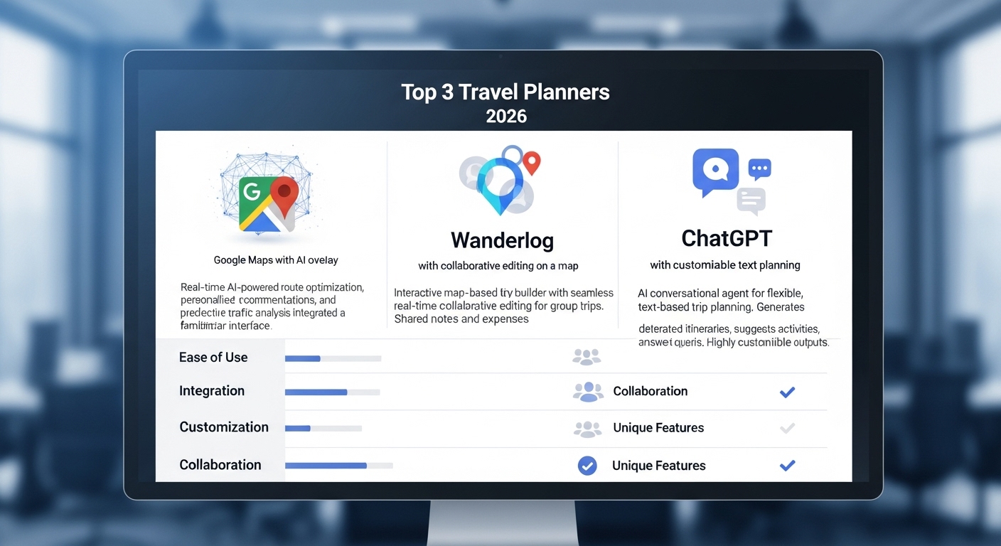 2026년 인기 AI 여행 플래너 TOP 3 비교 차트
