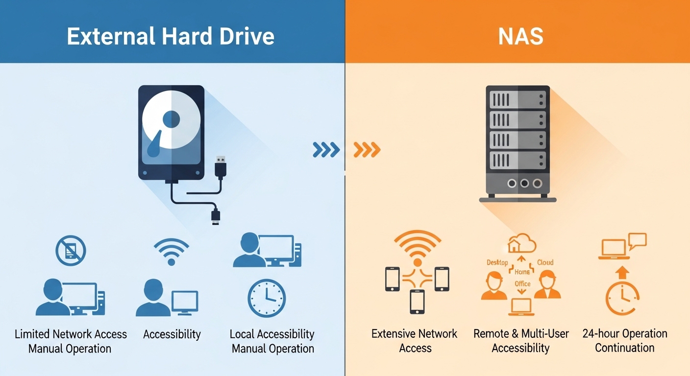 외장하드와 가정용 NAS의 차이점 비교 인포그래픽