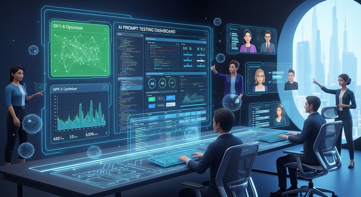 2025년 최신 AI 프롬프트 최적화 도구들이 활성화된 미래 디지털 업무 공간 모습