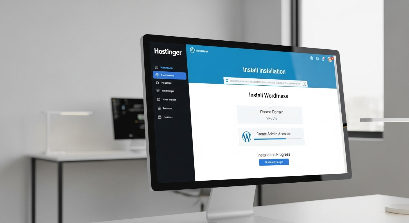 호스팅어를 이용해 워드프레스 설치 과정을 보여주는 컴퓨터 화면