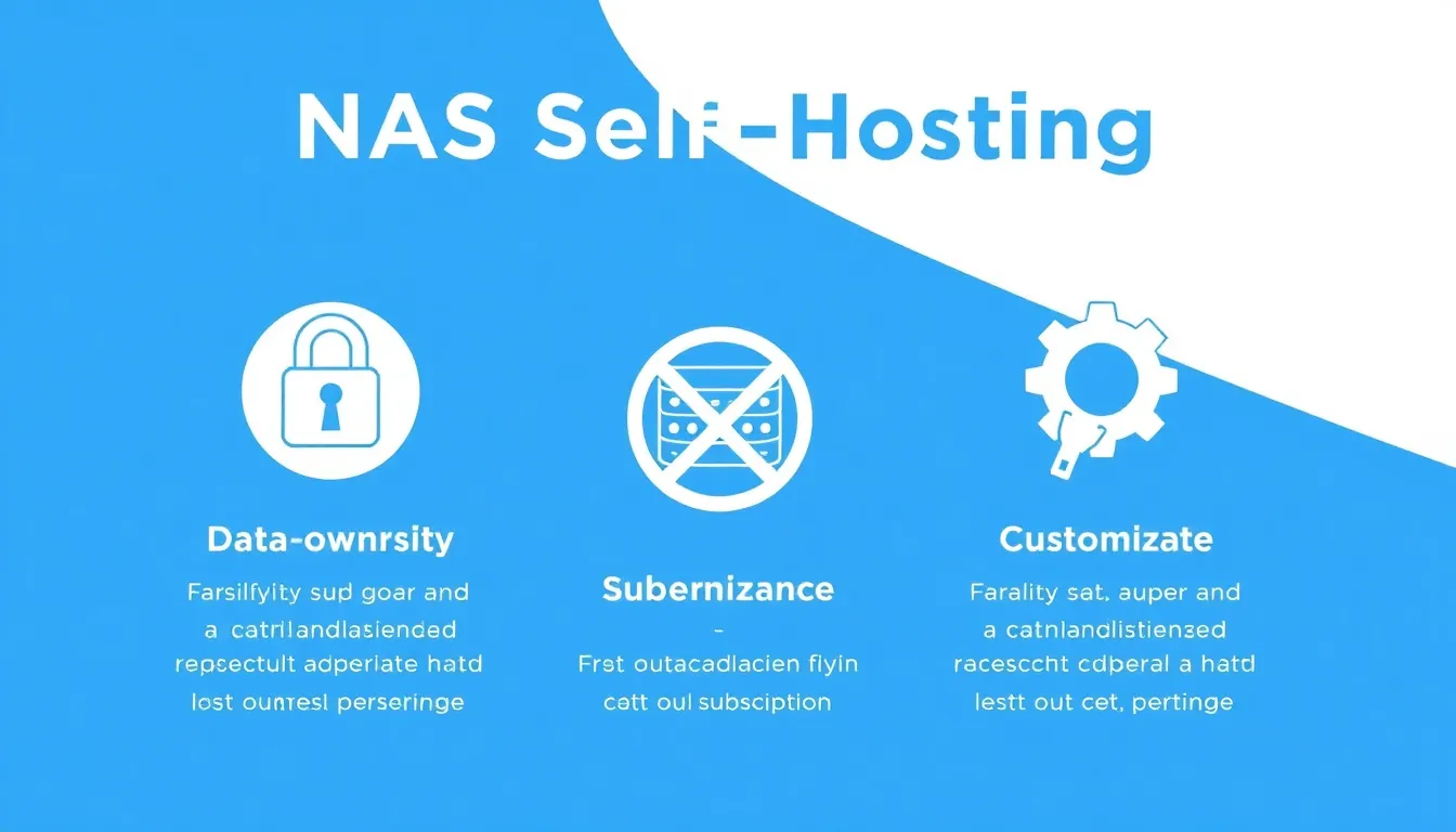 NAS에서 n8n을 셀프 호스팅할 때의 세 가지 주요 장점인 데이터 소유권, 비용 효율성, 무한한 커스터마이징을 시각적으로 표현한 인포그래픽