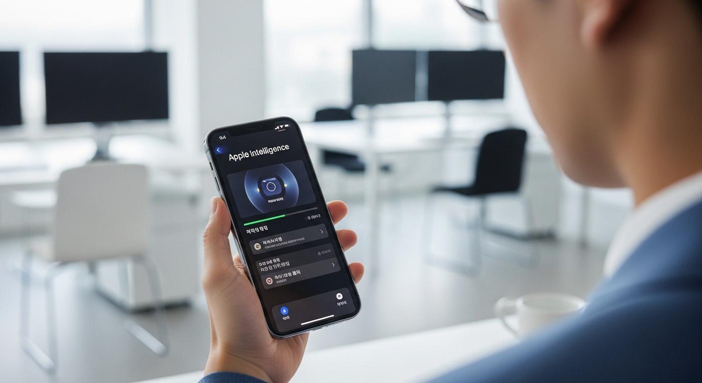최신 아이폰에서 한국어를 지원하는 Apple Intelligence 기능을 사용하는 모습