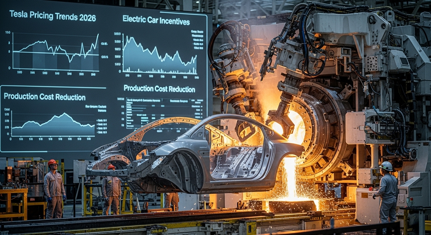 2026년 테슬라 기가캐스팅 생산 공정 혁신과 가격 변동 그래프 이미지
